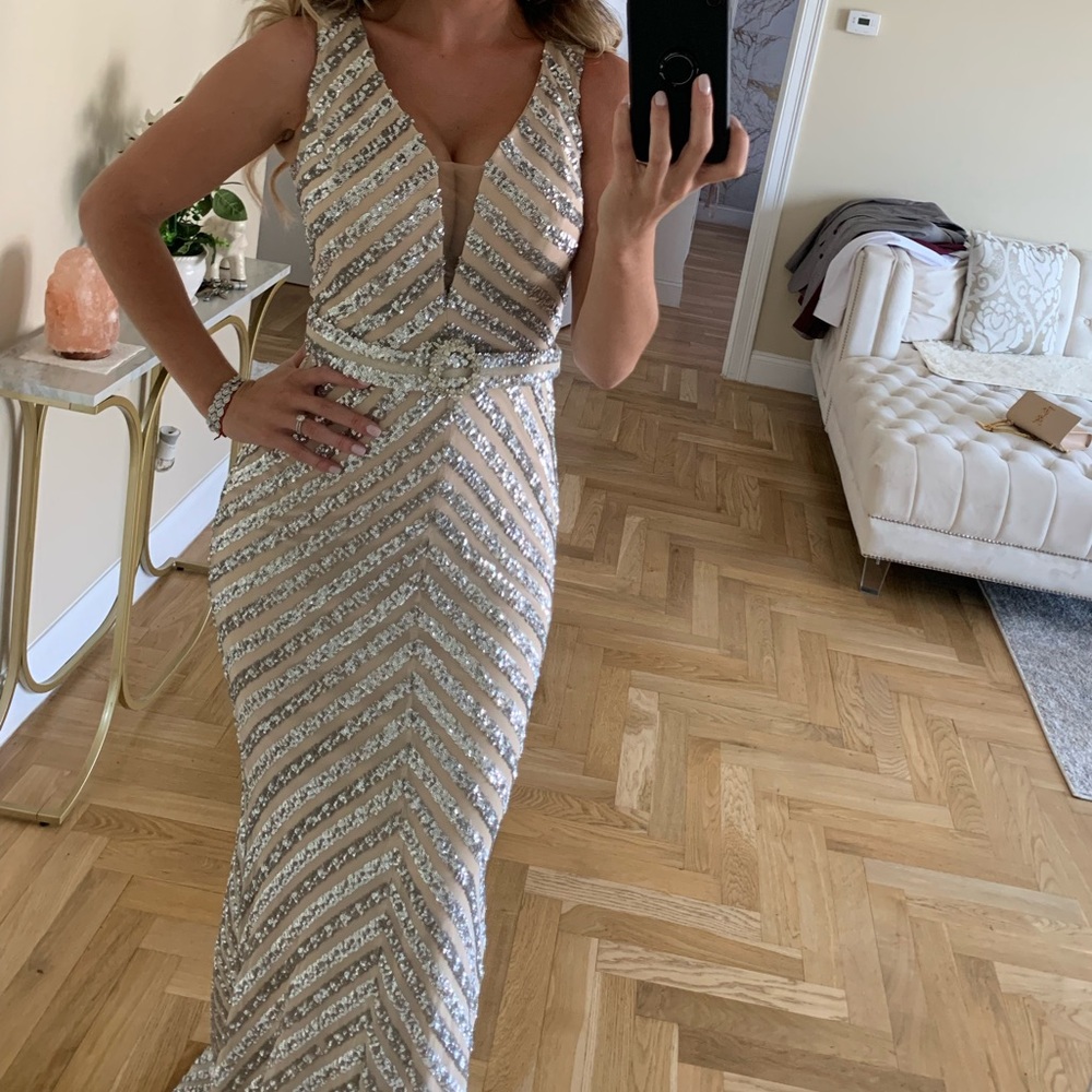 Silver sequins evening dress